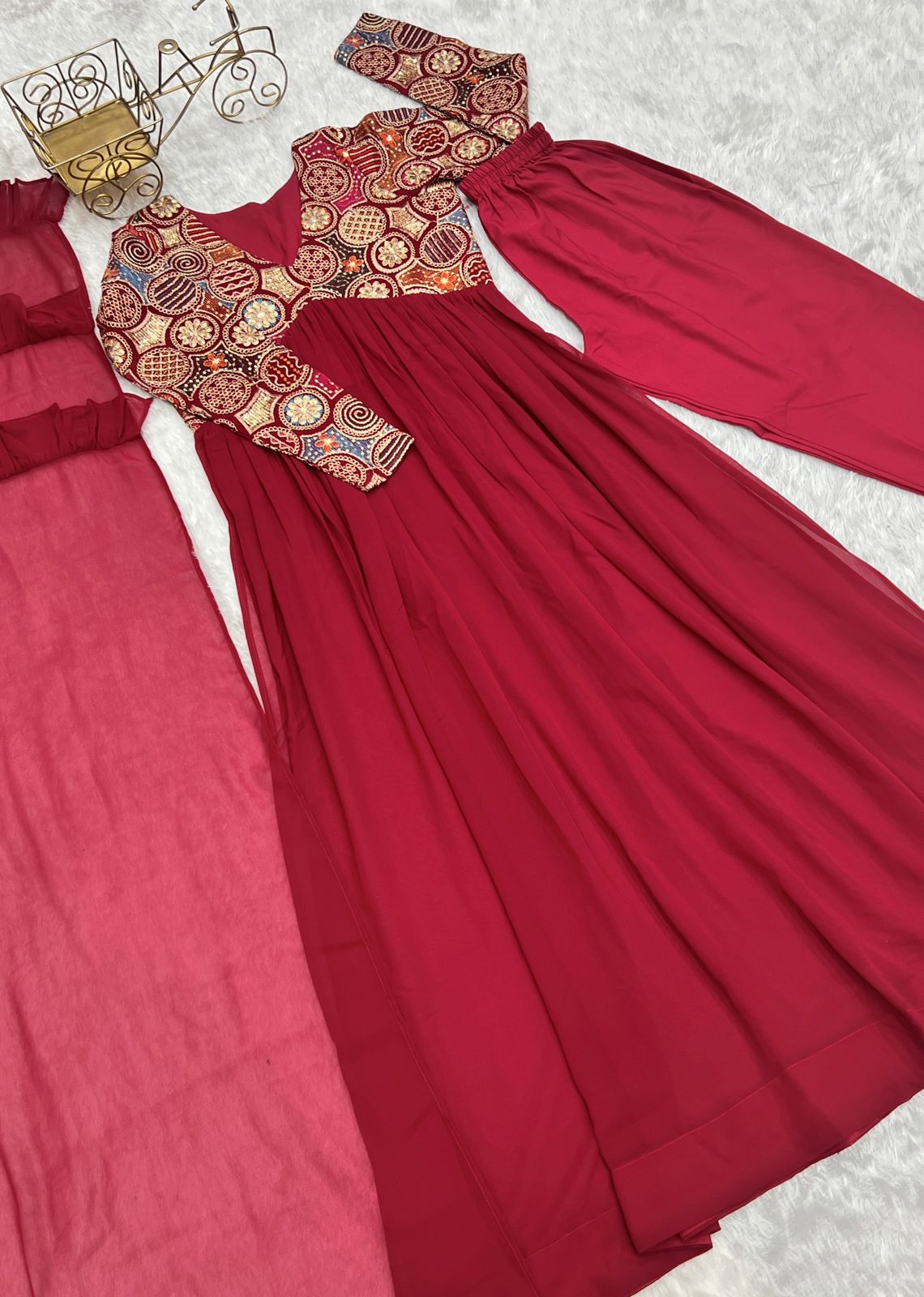 Pink Colour Georgette Gown Set