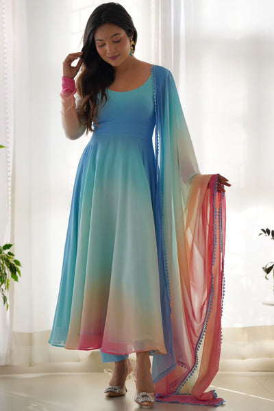 Pastel Color Ombre Georgette Anarkali Suit