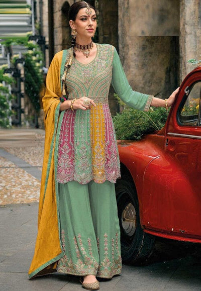 Multi Chinon Embroidery Work Suit