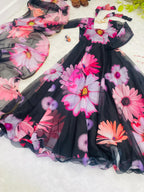 Elegant Party Wear Organza Taby Silk Gown with Dupatta