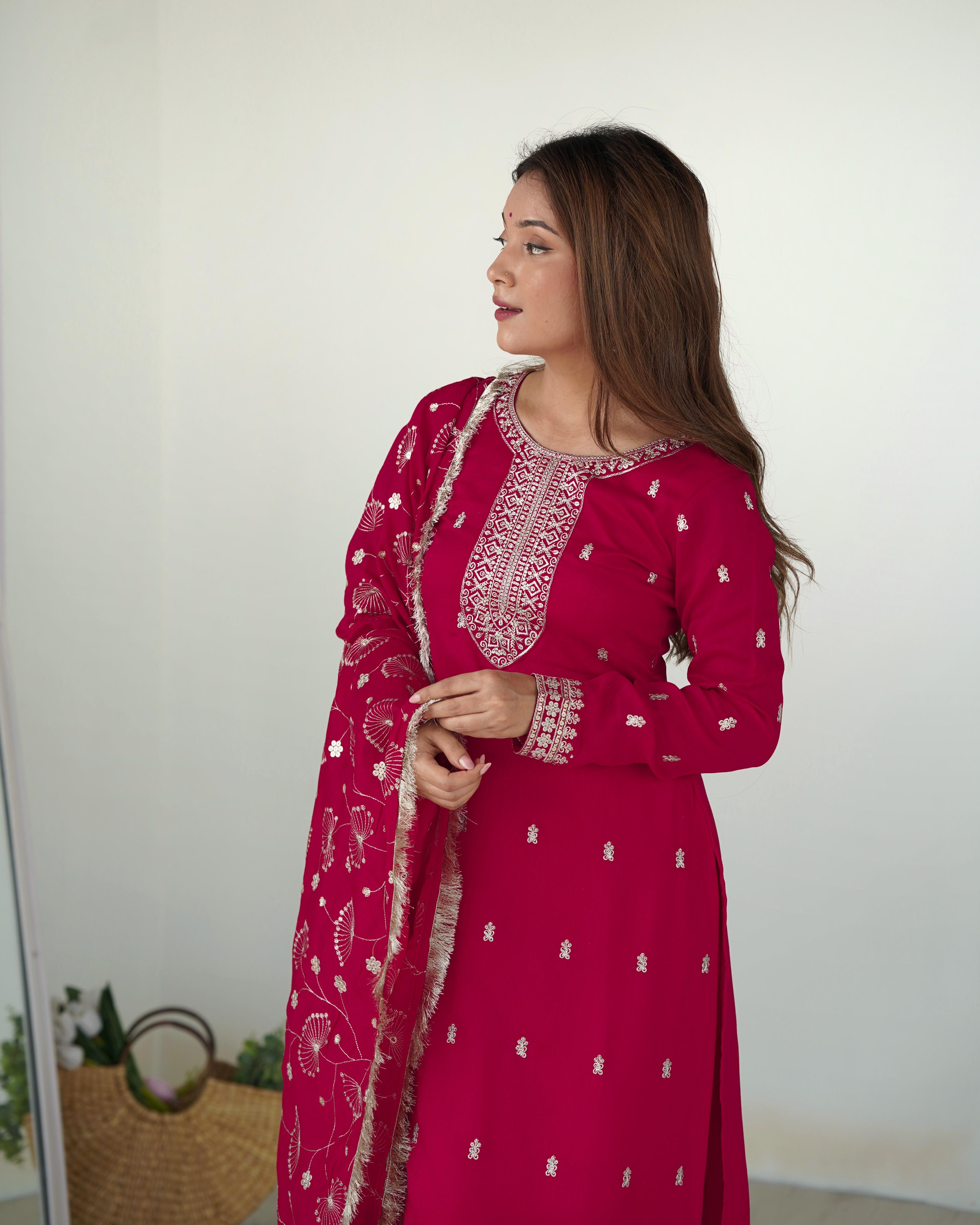 Elegant Pink Pure Blooming Vichitra Silk Kurta Set â€“ Ready to Wear
