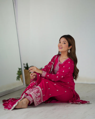 Elegant Pink Pure Blooming Vichitra Silk Kurta Set â€“ Ready to Wear