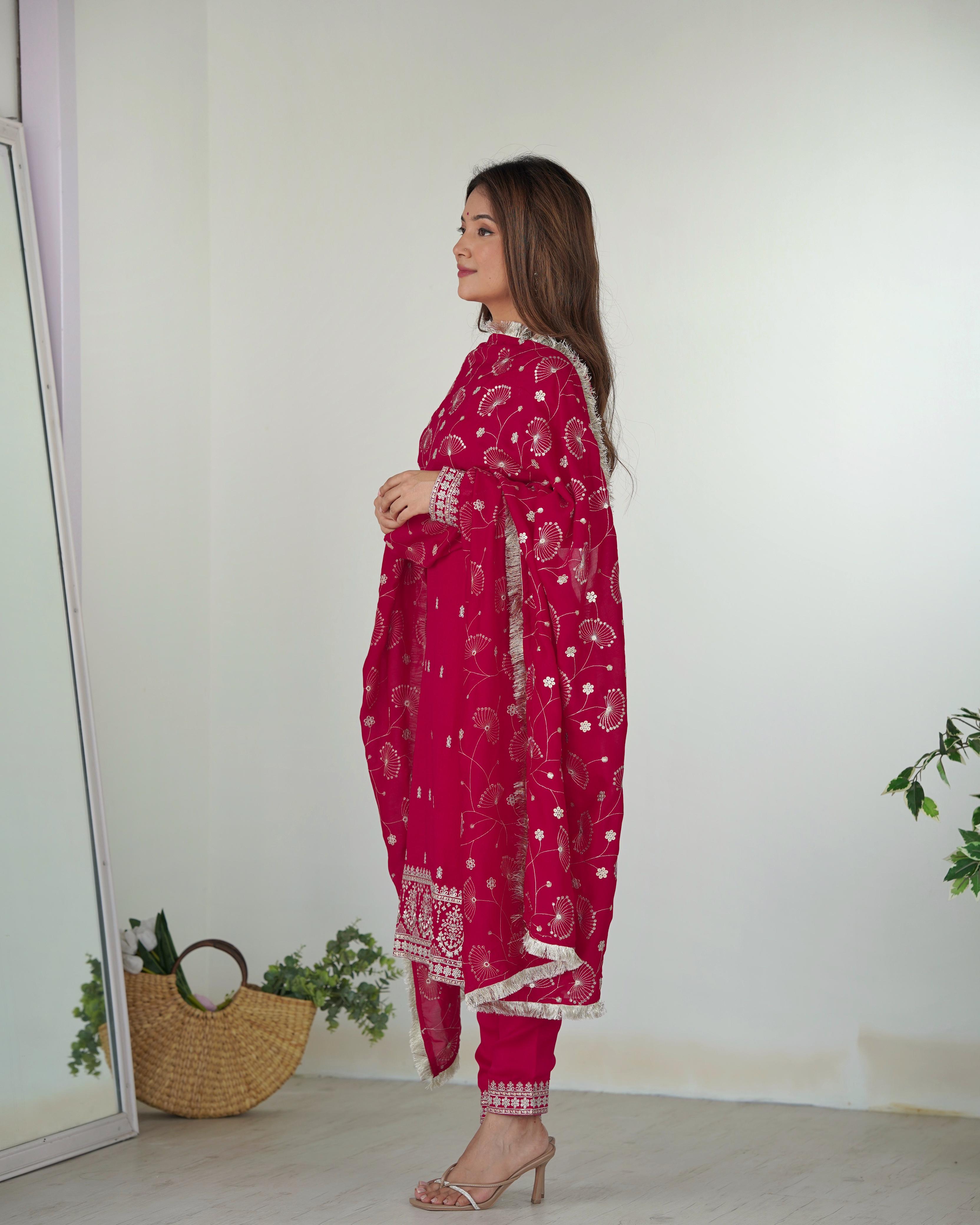 Elegant Pink Pure Blooming Vichitra Silk Kurta Set â€“ Ready to Wear