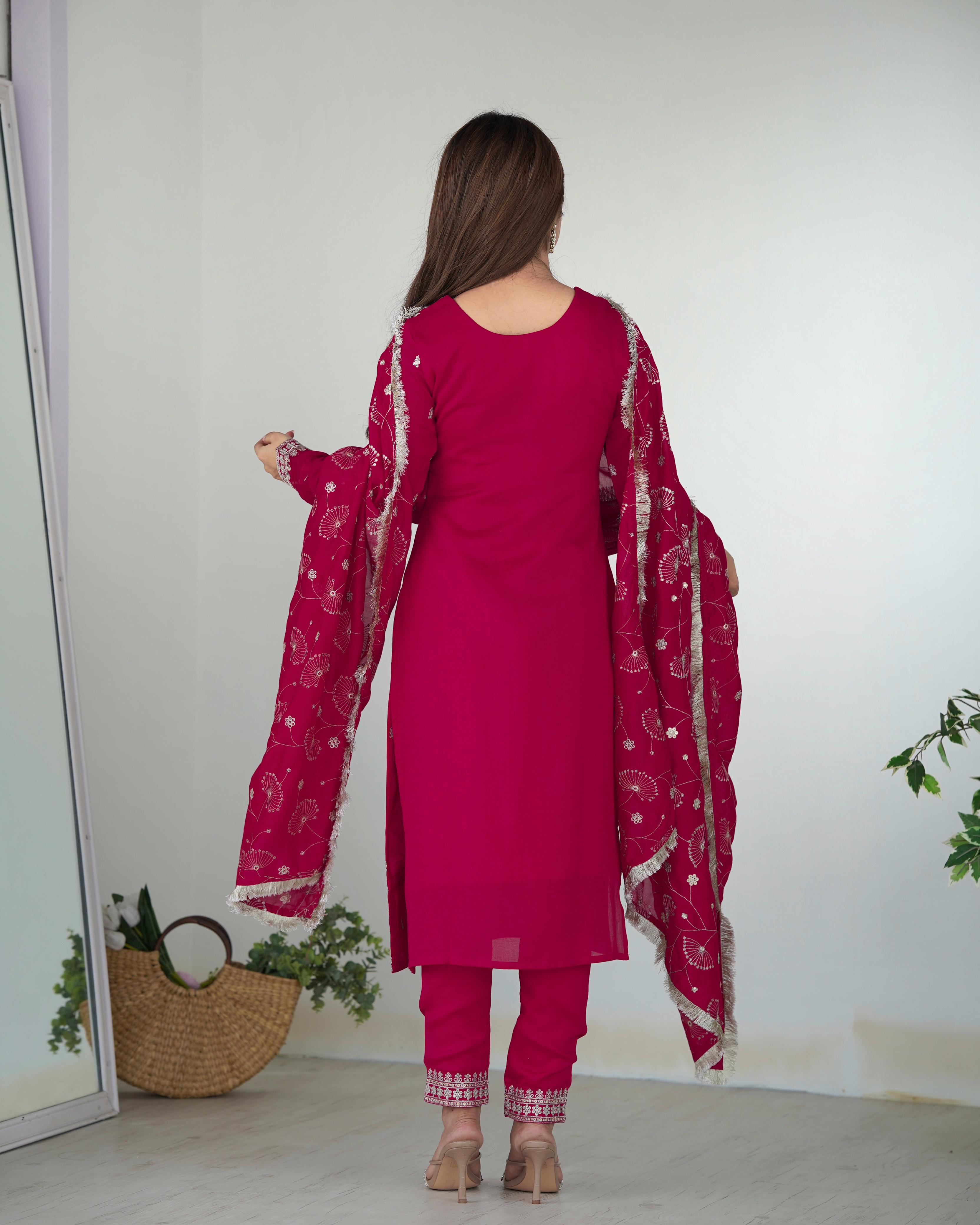 Elegant Pink Pure Blooming Vichitra Silk Kurta Set â€“ Ready to Wear