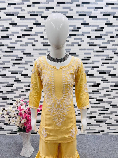 Rayon Embroidered Top & Sharara Set for Kids
