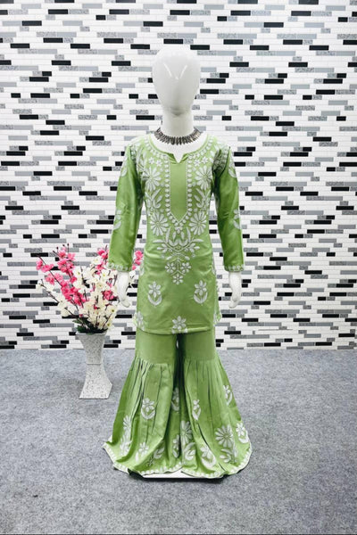Rayon Embroidered Top & Sharara Set for Kids