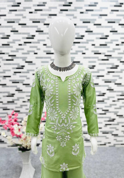 Rayon Embroidered Top & Sharara Set for Kids