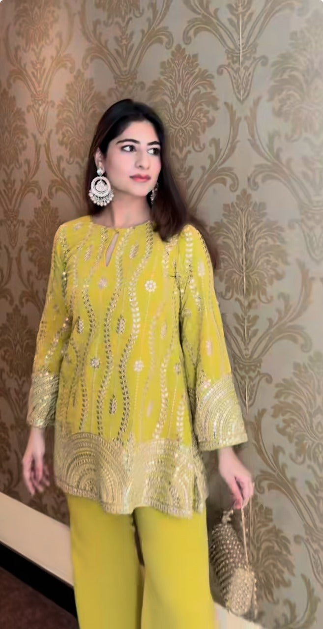 Exquisite Sequence Embroidery Top Plazzo Set with Unparalleled Elegance