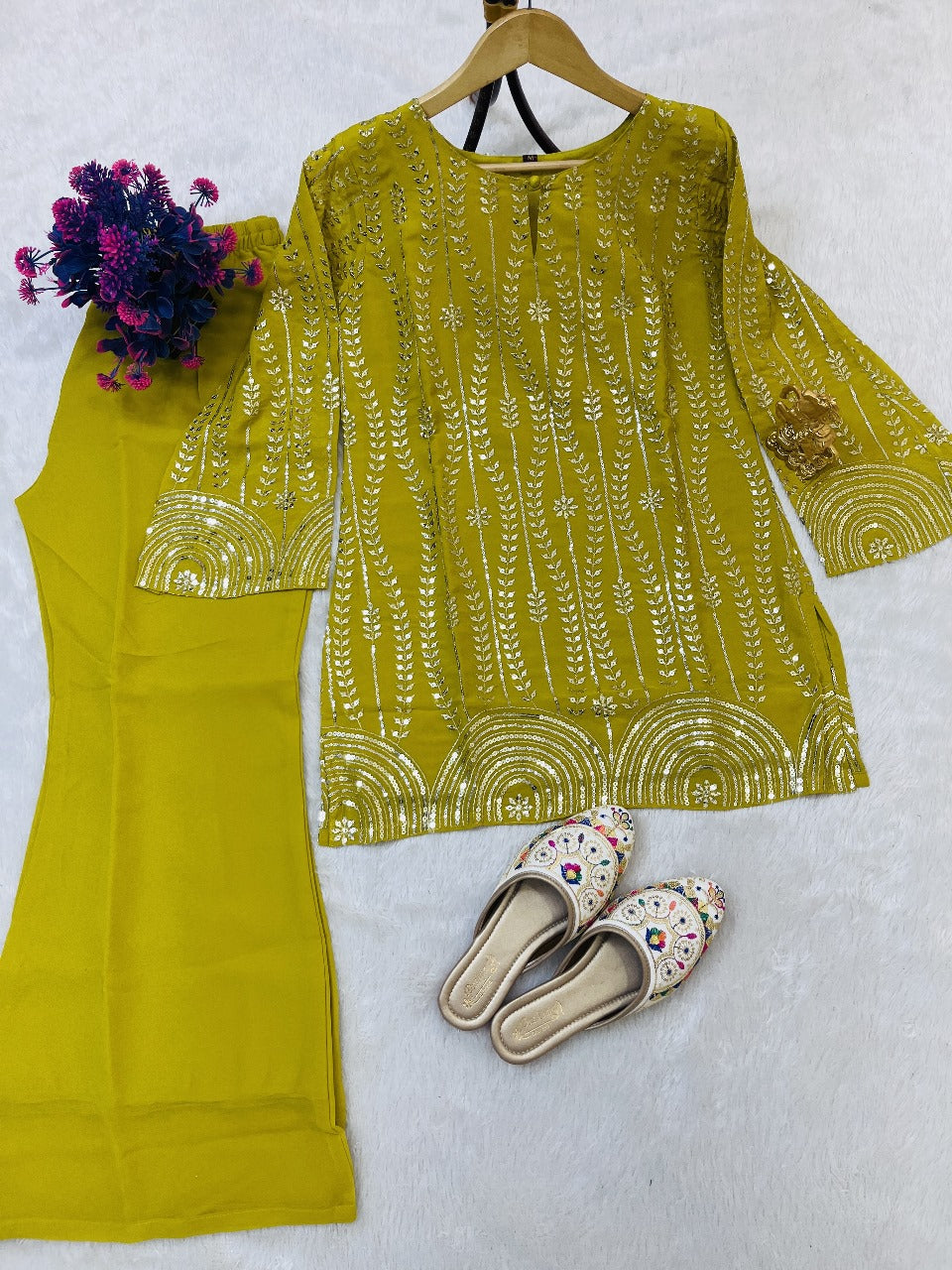 Exquisite Sequence Embroidery Top Plazzo Set with Unparalleled Elegance