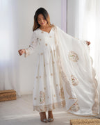 Royal Grace â€“White Premium Embroidered Chinon dress