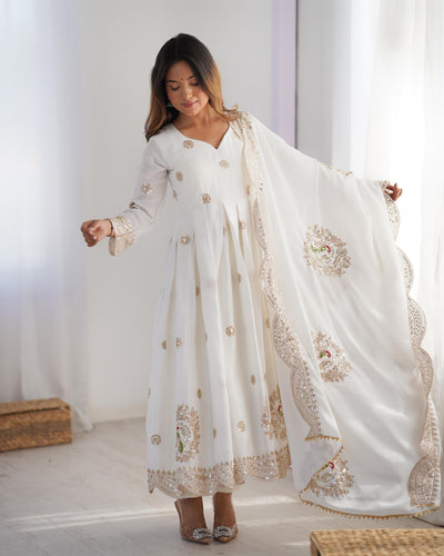 Royal Grace â€“White Premium Embroidered Chinon dress
