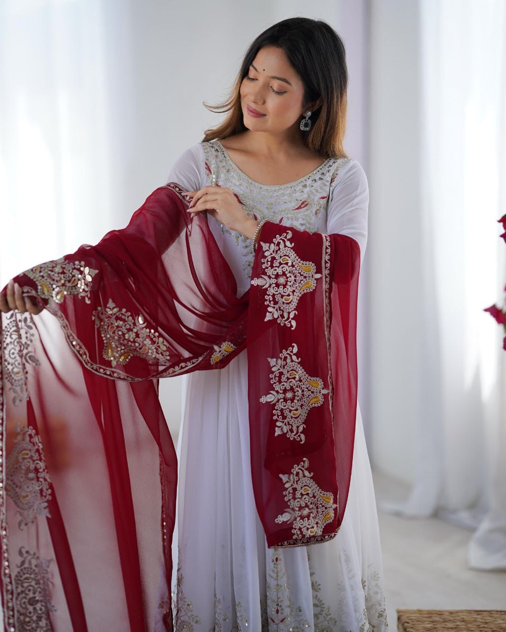 Luxury Party Wear  White Gown with Dupatta