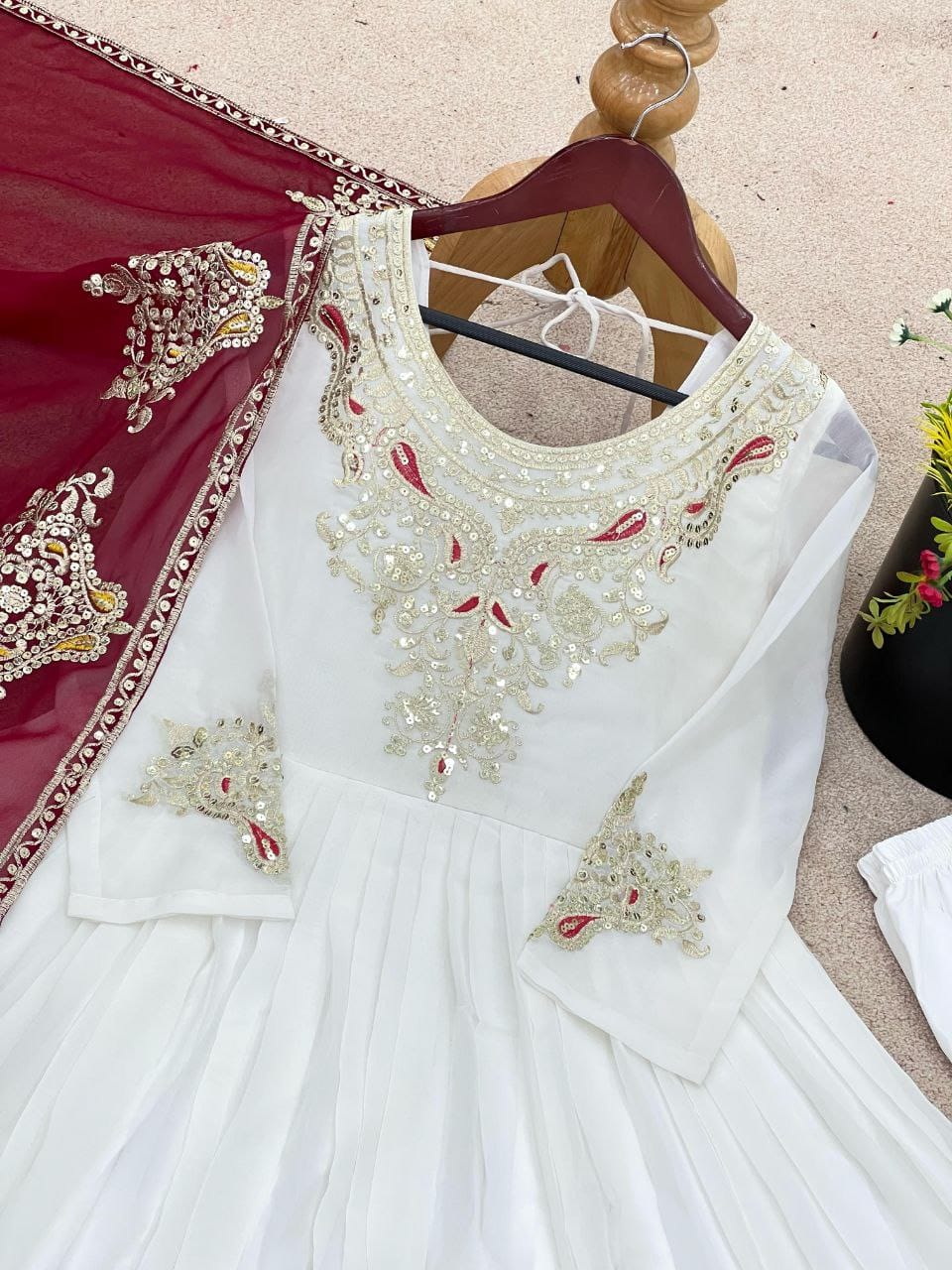 Luxury Party Wear  White Gown with Dupatta