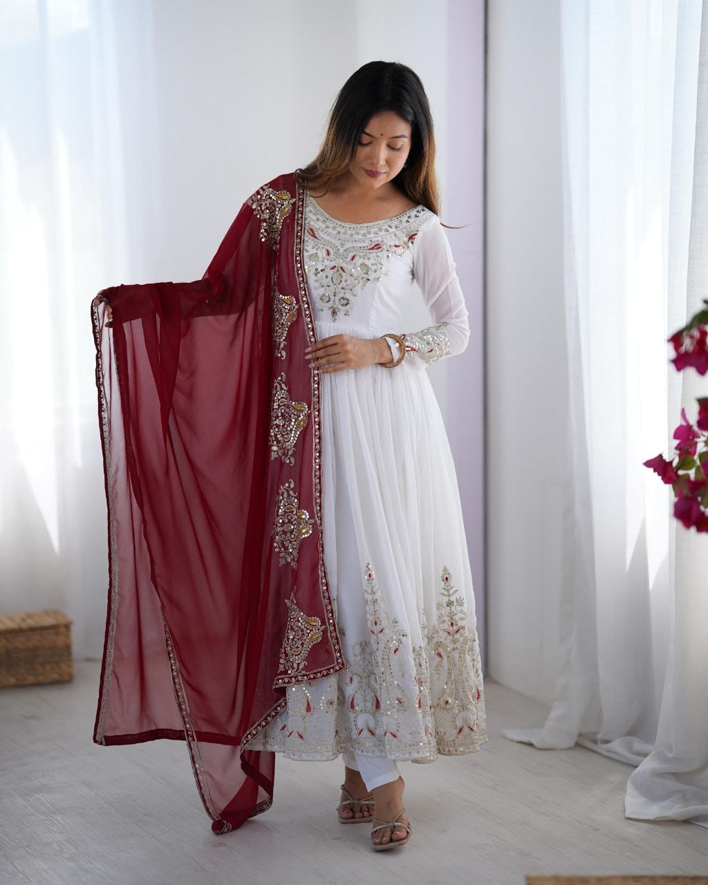 Luxury Party Wear  White Gown with Dupatta