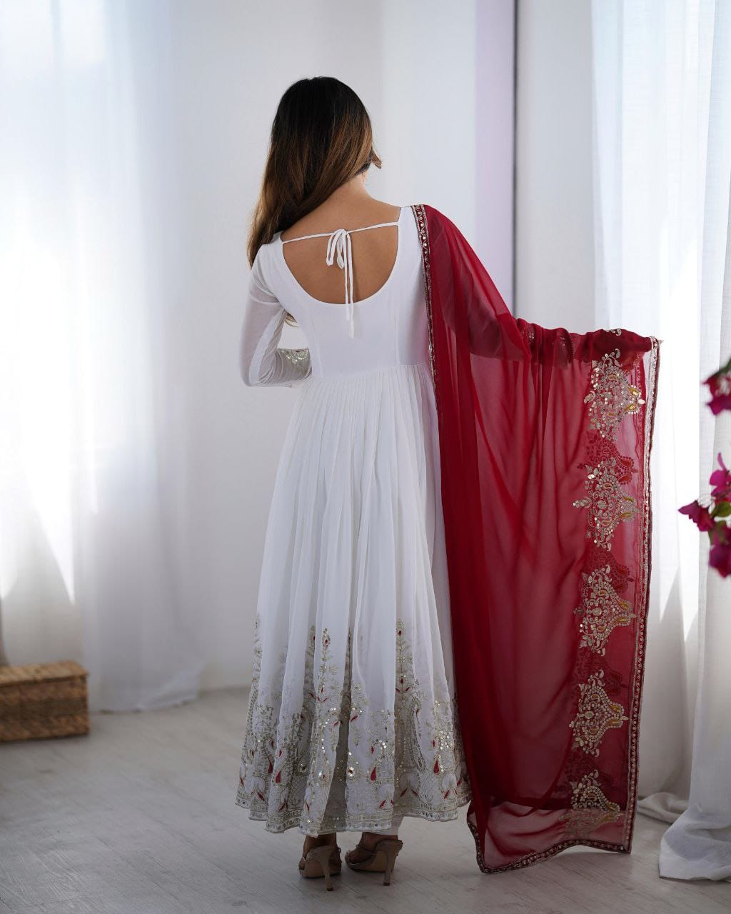 Luxury Party Wear  White Gown with Dupatta
