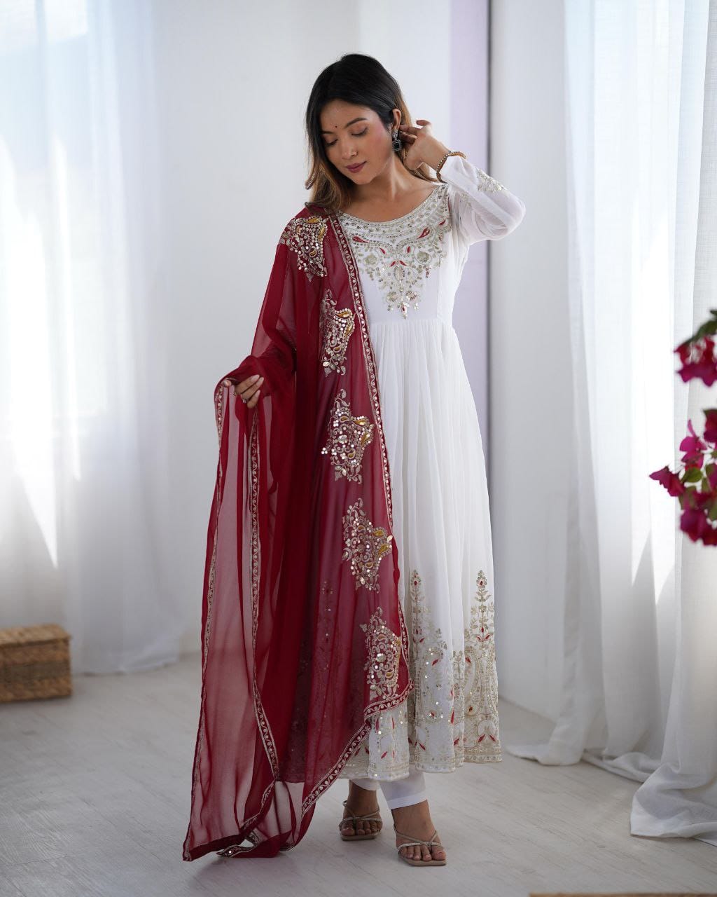 Luxury Party Wear  White Gown with Dupatta