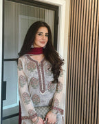 Embroidered Georgette Top with Crepe Palazzo