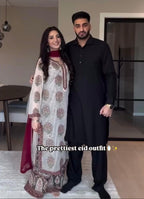 Embroidered Georgette Top with Crepe Palazzo