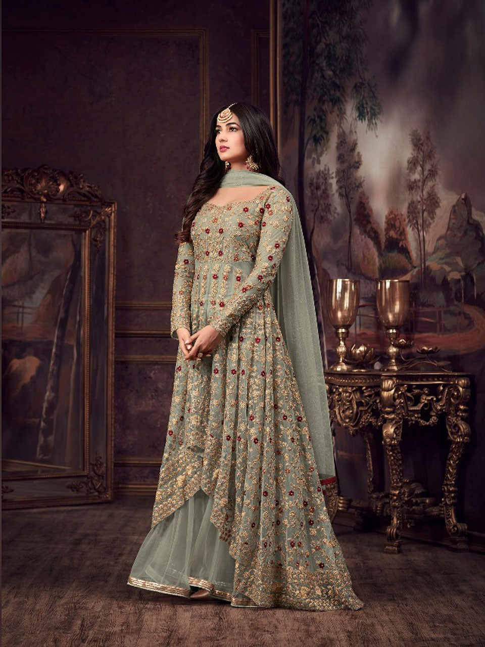 Luxury Net Embroidered Ensemble