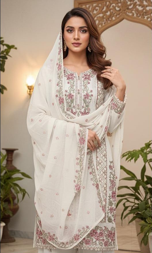 Heavy Chiffon Suit with Plazo & Dupatta