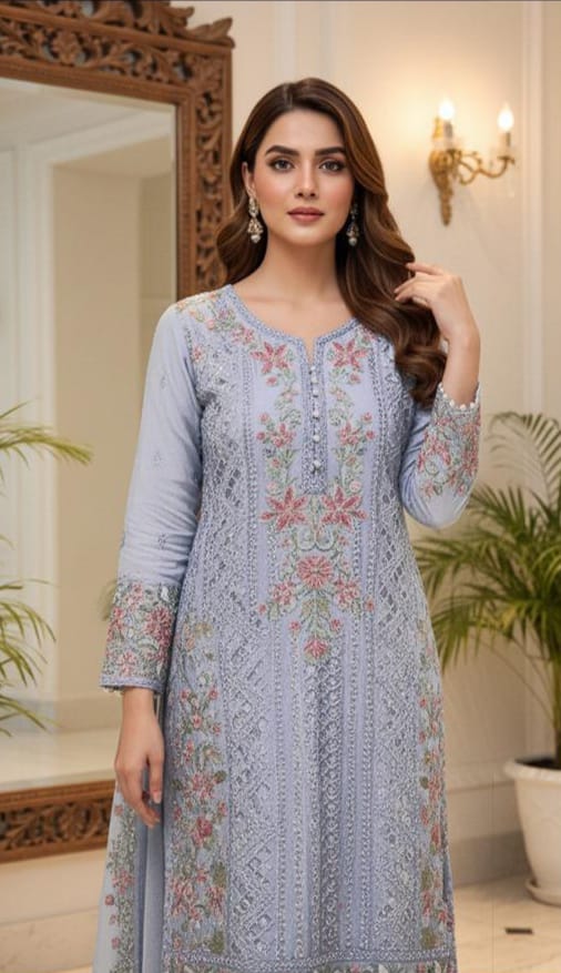 Heavy Chiffon Suit with Plazo & Dupatta