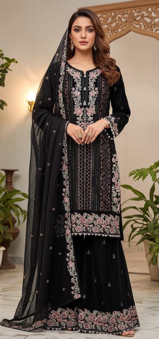 Heavy Chiffon Suit with Plazo & Dupatta