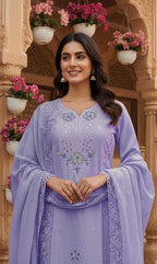 Crystal Viscose 3-Piece Stitched Suit with Organza Dupatta