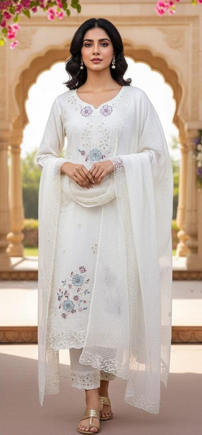 Crystal Viscose 3-Piece Stitched Suit with Organza Dupatta