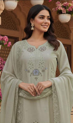 Crystal Viscose 3-Piece Stitched Suit with Organza Dupatta