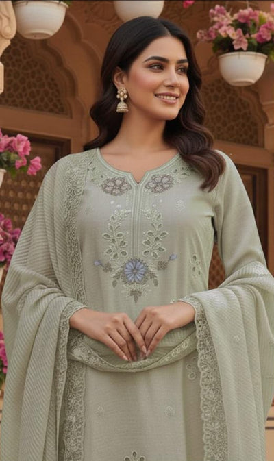 Crystal Viscose 3-Piece Stitched Suit with Organza Dupatta