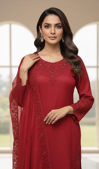 Crystal Viscose Suit with Organza Dupatta