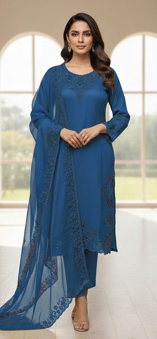 Crystal Viscose Suit with Organza Dupatta