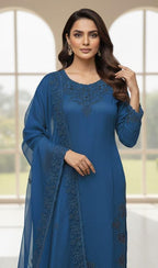 Crystal Viscose Suit with Organza Dupatta