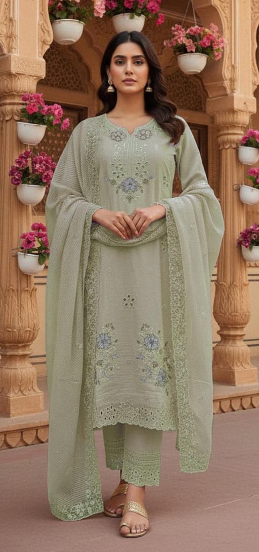 Crystal Viscose 3-Piece Stitched Suit with Organza Dupatta