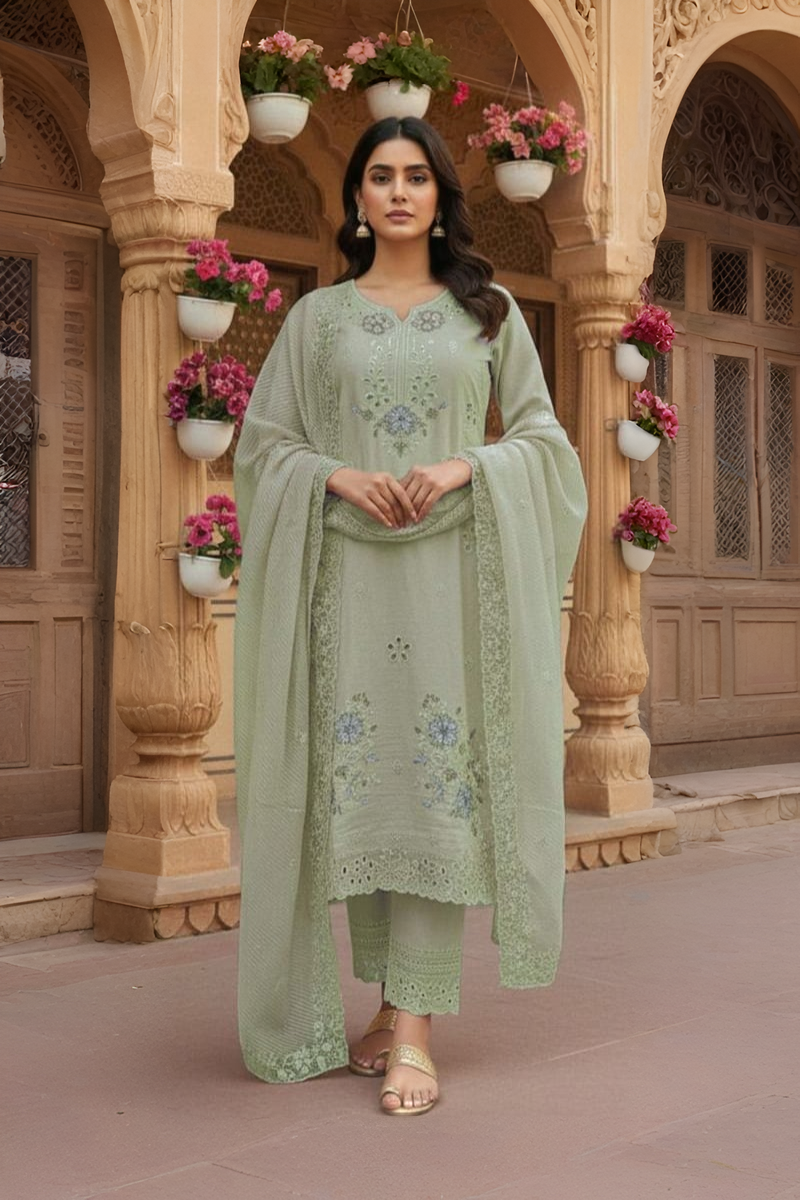 Crystal Viscose 3-Piece Stitched Suit with Organza Dupatta