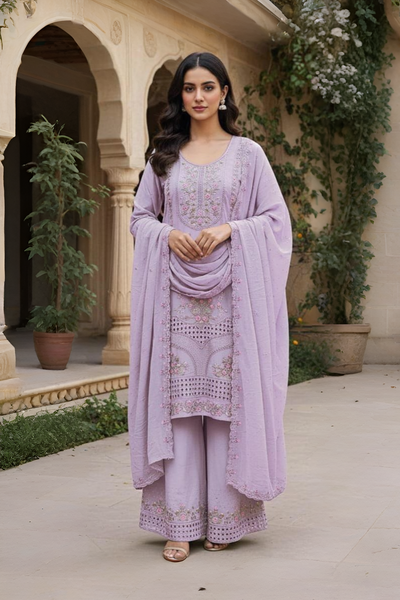 Heavy Georgette Plazo Suit with Zarkan Embellishment