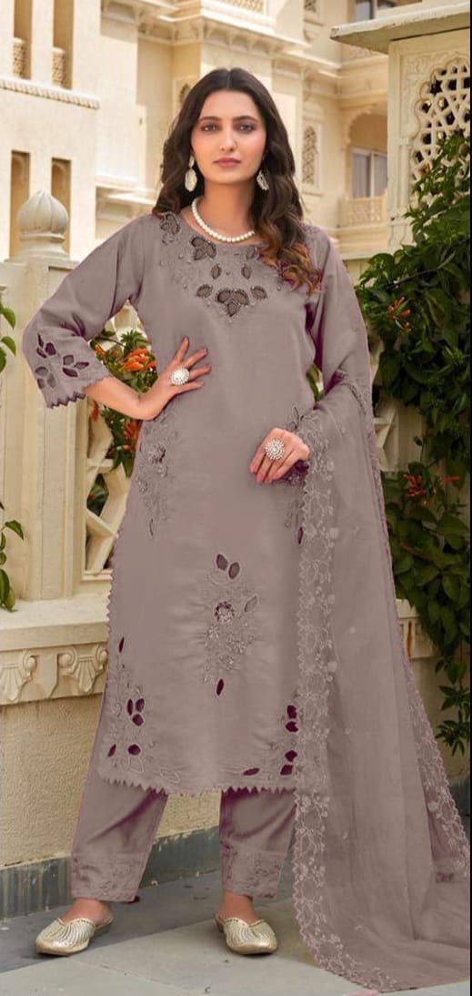 Crystal Viscous Suit with Heavy Organza Dupatta