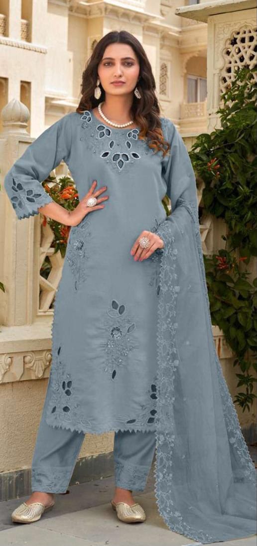 Crystal Viscous Suit with Heavy Organza Dupatta