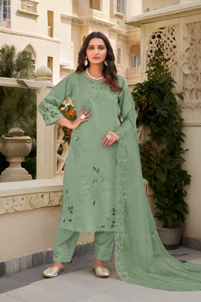 Crystal Viscous Suit with Heavy Organza Dupatta