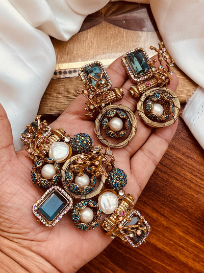 Premium Gold-Plated Statement Earrings – Crystal & Pearl Embellished