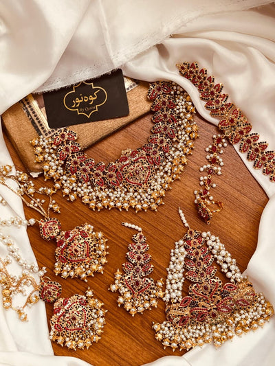Handcrafted Luxury Embroidered Neckline Set with Heavy Stone & Pearl Work