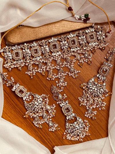 Luxury Handcrafted Bridal Choker Set with Ruby Stones & Pearl Drops