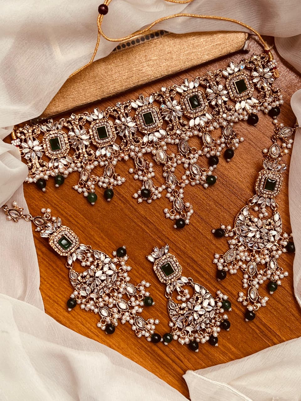 Luxury Handcrafted Bridal Choker Set with Ruby Stones & Pearl Drops