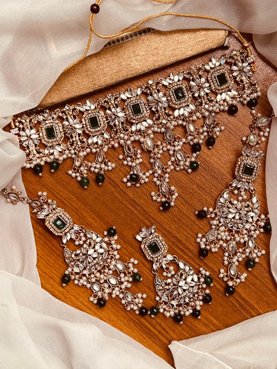 Luxury Handcrafted Bridal Choker Set with Ruby Stones & Pearl Drops