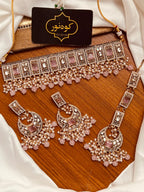 Luxury Silver Bridal Choker Set with Crystal & Pearl Detailing