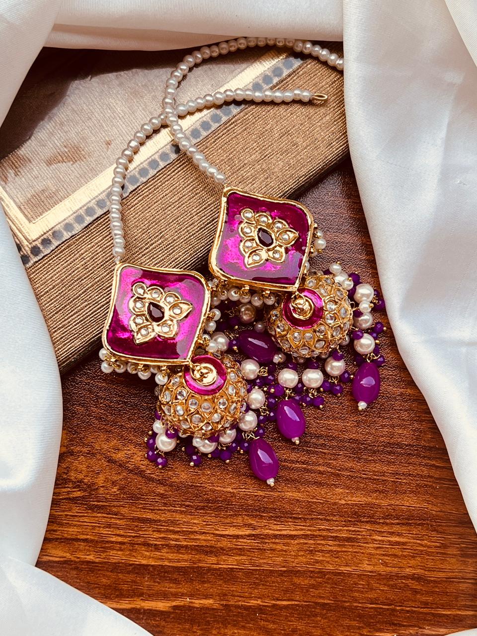 Royal Blue Meenakari Jhumkas with Pearl Saharas