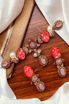 Premium Turkish Rose & Pearl Choker Set