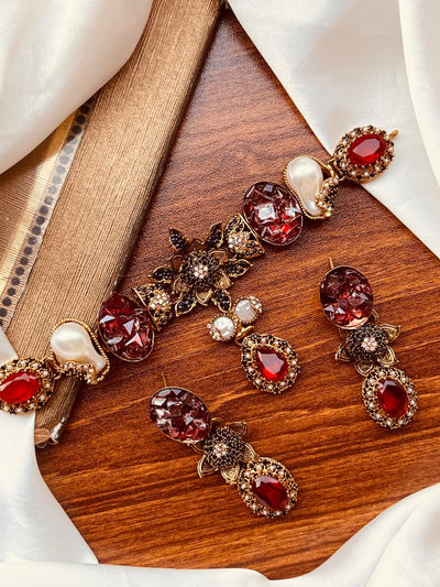 Premium Turkish Rose & Pearl Choker Set
