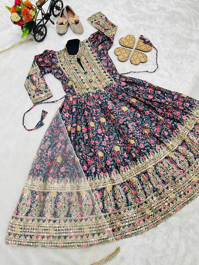 Heavy Chinon Silk Gown With Dupatta