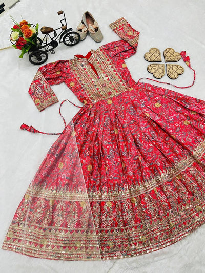 Heavy Chinon Silk Gown With Dupatta